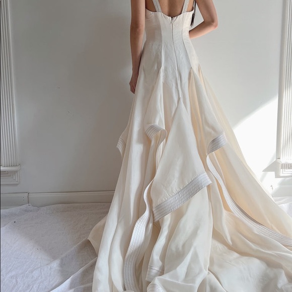 Angel Sanchez Designer silk gown featuring square neckline and